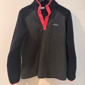 Columbia Black Fleece Pullover with Pink Snap Placket
